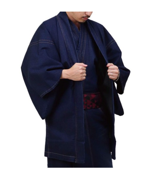 하오리 국산 데님 하오리 일본식 무지 데님