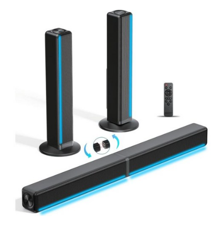 TV 사운드 바 RGB LED 조명 및 2.1 바CH 블루투스 스피커 서라운드 시스템 180W AUX광학HDMI ARC 홈 시어터 스마트 TV프로젝터게이밍PC용 2인치 1인치