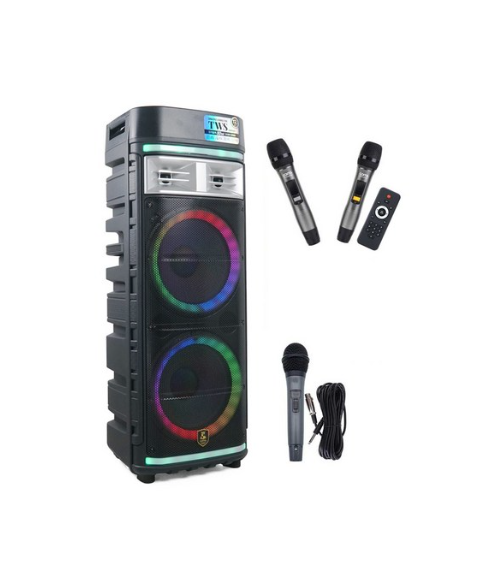 컴스 TWS LED 파티박스 스피커 이동식 UHF 블루투스 버스킹 노래방 앰프