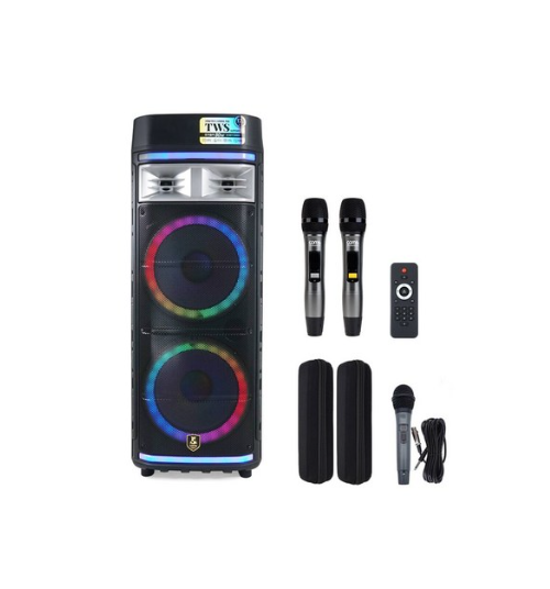컴스 TWS LED 파티박스 스피커 이동식 UHF 블루투스 버스킹 노래방 앰프