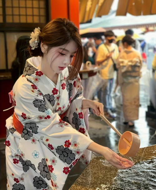 화환 축제 온천 여행용 가벼운 디자인의 일본 전통 여성 기모노 꽃무늬 목욕가운