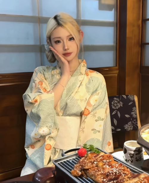 여성 기모노  세트, 일본 전통, 꽃무늬,목욕가운