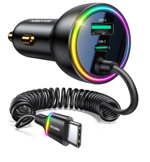 Rocoren 초고속 차량용 3포트 시거잭 충전기 C타입 70W PD3.0/QC3.0 iPhone 용 고속 충전 유형-C USBC 차량용 충전 어댑터 삼성전자 갤럭시 LG