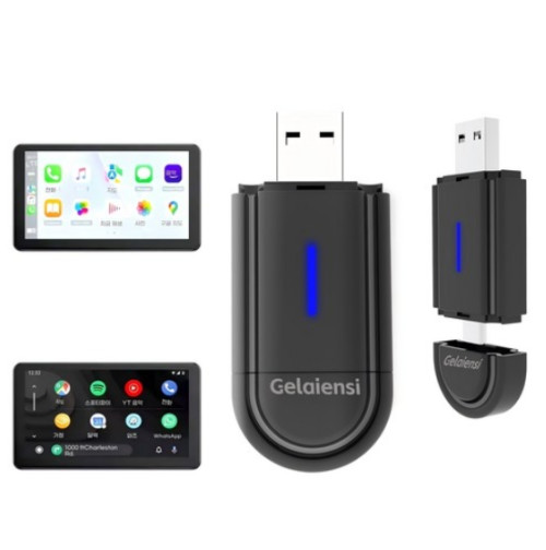 Gelaiensi 애플 카플레이 어댑터: 터치 스크린 무선 Android Auto 음성 제어 온라인 음악 Bluetooth 5.0 및 GPS 내비게이션을 갖춘 2-in-1
